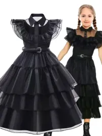 stroj-wednesday-addams-przebranie-kostium-sukienka-pasek-134-140