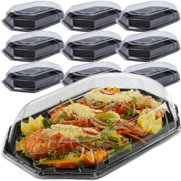 Patery tace cateringowe czarne plastik na żywność 35x24,7x2cm+pokrywa 10szt