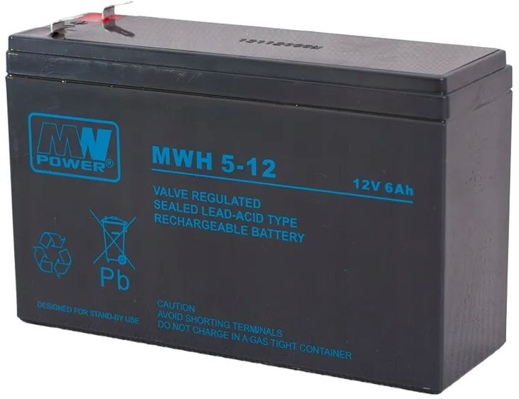 AKUMULATOR BATERIA BEZOBSŁUGOWY MW POWER MWH 12V 6Ah MWH5-12L MWH5 ALARM