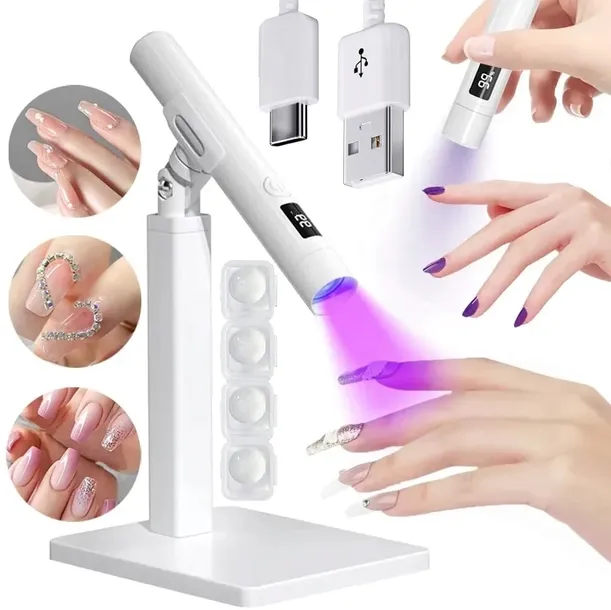 LAMPA UV LED MINI LATARKA UV LED DO PAZNOKCI BEZPRZEWODOWA USB C + HOLDER