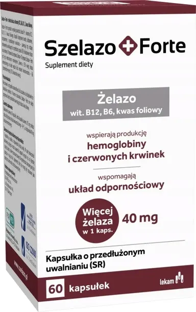 Szelazo+ Forte Żelazo Witamina B12 B6 Kwas foliowy 60 kapsułek