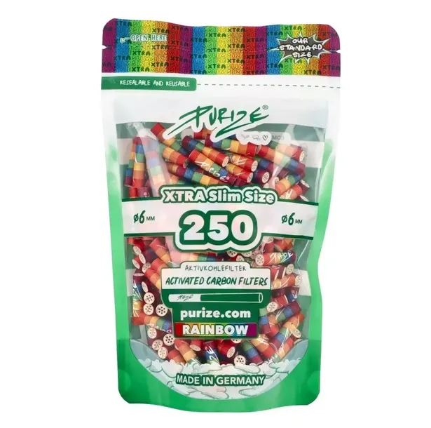 Purize Rainbow Filtry filterki węglowe Extra Slim 6mm 250 szt