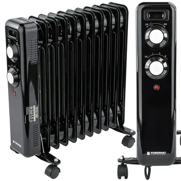 GRZEJNIK OLEJOWY ELEKTRYCZNY 2500W 11 ŻEBER KALORYFER MOCNY TERMOSTAT KÓŁKA