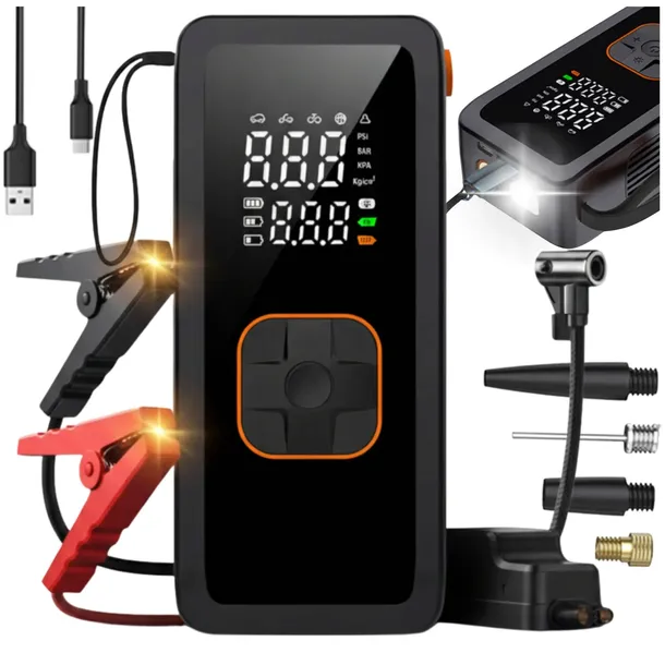 URZĄDZENIE ROZRUCHOWE Z KOMPRESOREM JUMP STARTER DO ODPALANIA SAMOCHODU