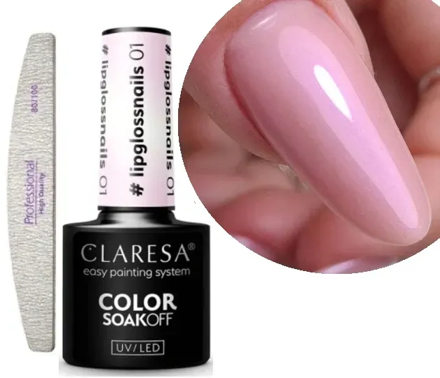 CLARESA LIPGLOSSNAILS 01 LAKIER HYBRYDOWY z efektem błyszczyka + PILNIK