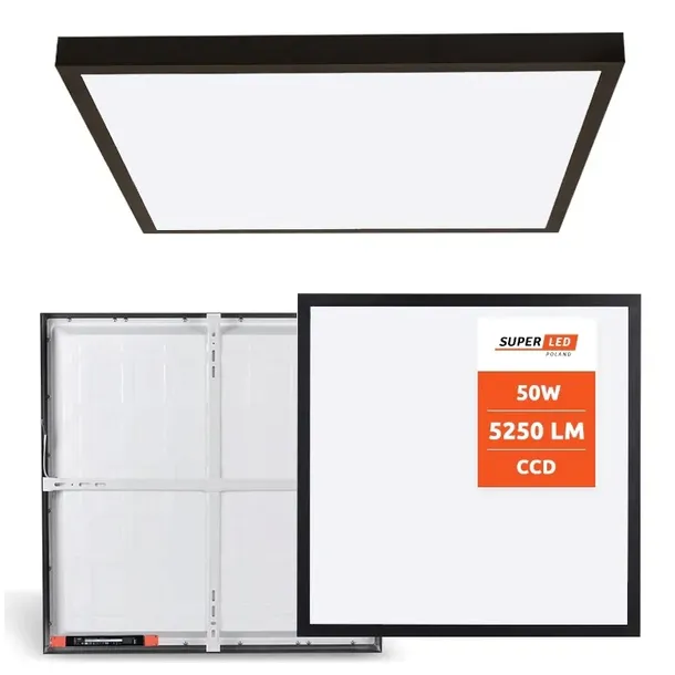 Panel LED natynkowy 50W 5250lm 60x60cm Plafon Lampa kwadratowa czarna