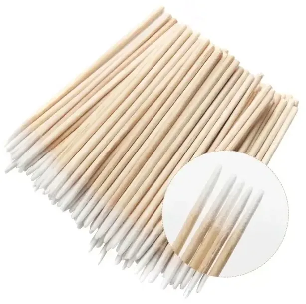 DREWNIANE PATYCZKI Z BAWEŁNĄ KOSMETYCZNE DO MAKIJAŻU MANICURE 100SZT