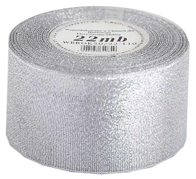 Taśma tasiemka wstążka brokatowa, 50mm/22mb, ZŁOTA/SREBRNA do wyboru