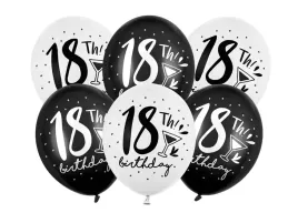 balony-lateksowe-30cm-osiemnastka-bialo-czarne-18th-birthday-5-szt