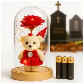 znicz-kwiat-z-misiem-led-na-cmentarz-dla-dziecka-roza-wieczna-led-mis