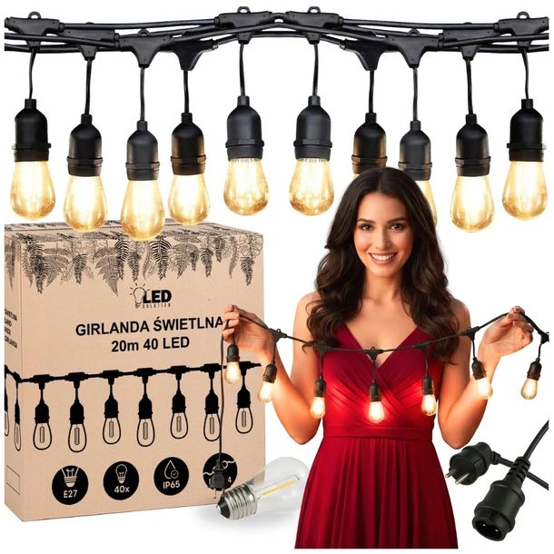 GIRLANDA OGRODOWA DZIEŃ MAMY 40 LED ŚWIETLNA ŁAŃCUCH LAMPKI MOCNA IP65 20 M