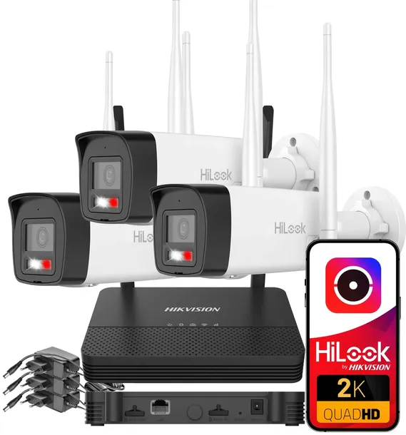 Zestaw Monitoringu WiFi Hikvision Hilook 4Mpx 2K+ 3 Kamery Zewnętrzne LED