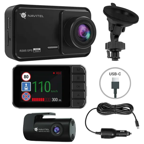 Wideorejestrator Navitel R385 GPS + dedykowana kamera tylna Full HD