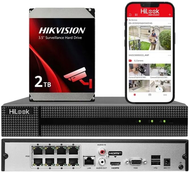Rejestrator IP 8ch do kamer do 8Mpx NVR-108MH-C/8P + DYSK HDD 2TB HIKVISION