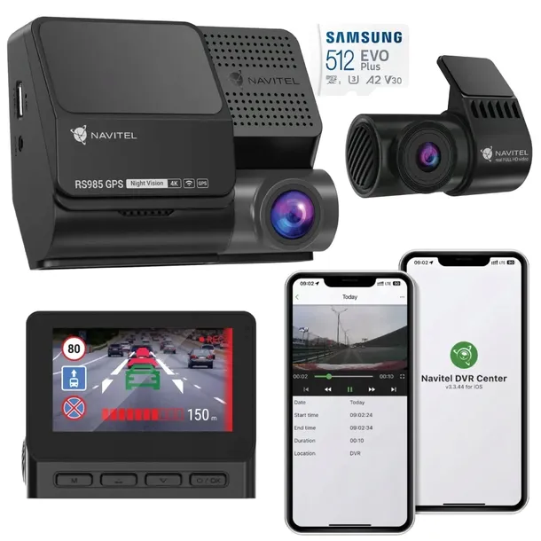 Inteligentny wideorejestrator Navitel RS985 GPS NV + karta 512 GB Samsung