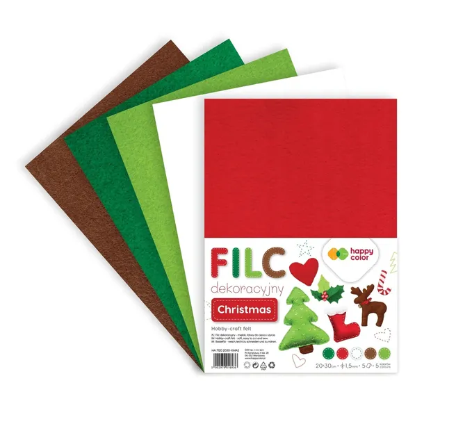 Filc w arkuszu Happy Color 30 cm Świąteczny Christmas 5 kolorów