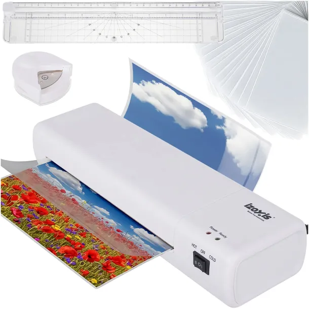 Laminator A4 4w1 zestaw zgrzewarka trymer zaokrąglacz narożników 60szt foli