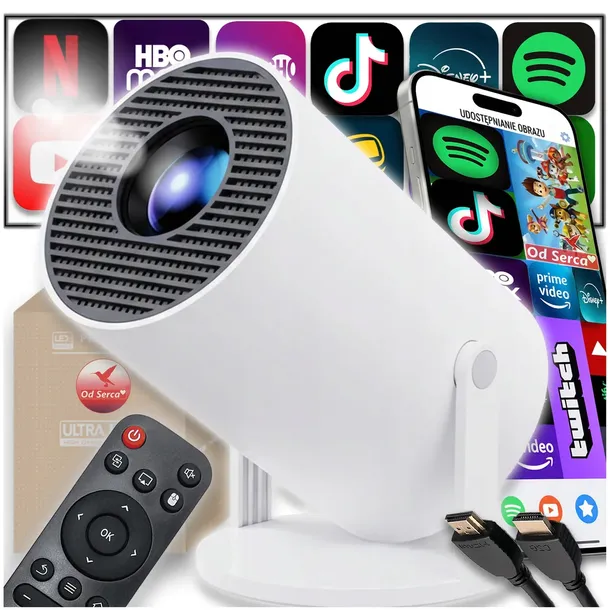 PROJEKTOR RZUTNIK DO FILMÓW ANDROID TV WIFI MAŁY PRZENOŚNY BLUETOOTH +PILOT