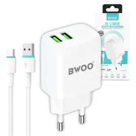 bwoo-ladowarka-sieciowa-2x-usb-24a-12w-kabel-usb-c-100cm-biala