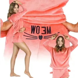 pluszowa-pizama-damska-ciepla-dwuczesciowa-bluza-krotkie-spodenki-meow-kot