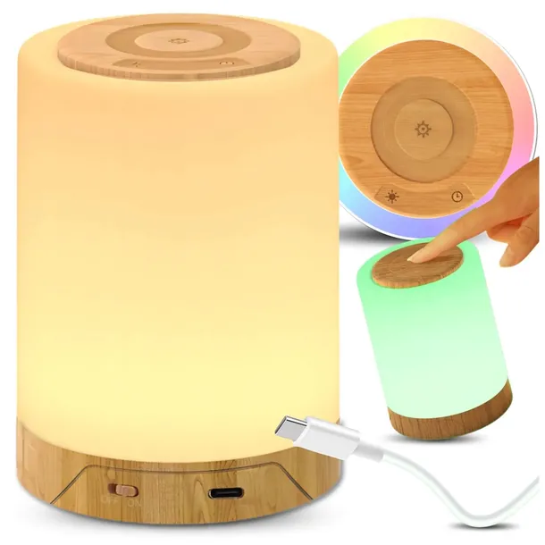 Lampka nocna do sypialni bezprzewodowa dotykowa LED ściemniana światło RGB