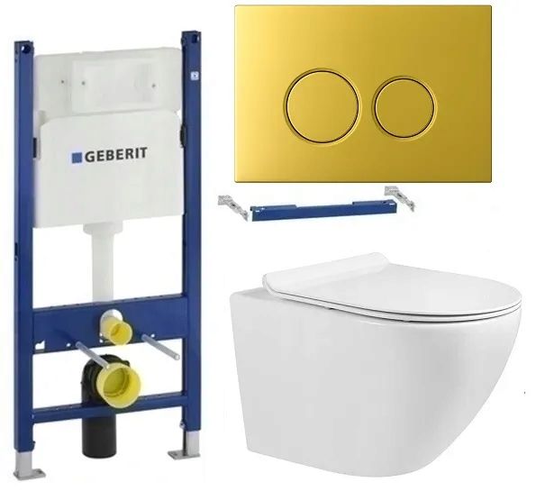 ZESTAW WC STELAŻ GEBERIT BASIC UP100 MUSZLA ARBO SLIM RIM PRZYCISK ZŁOTY