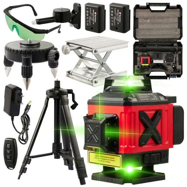 Poziomica Laserowa 16 linii 4D Laser Krzyżowy 360 Zielony Statyw Zestaw