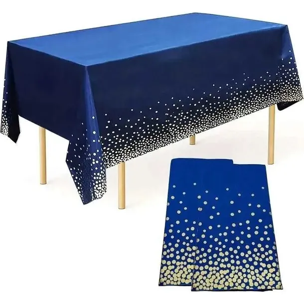 Obrus foliowy jednorazowy granatowy złote kropki 274 x137cm Urodziny