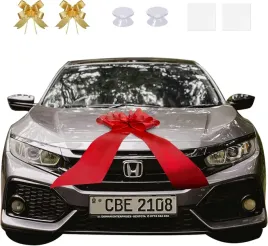 kokarda-samochodowa-dekoracyjna-slub-prezent-czerwona-wstazka-zestaw-7el