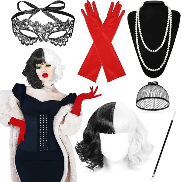 STRÓJ PRZEBRANIE DAMSKIE CRUELLA DE MON KOSTIUM FILMOWY 6el HALLOWEEN BAL