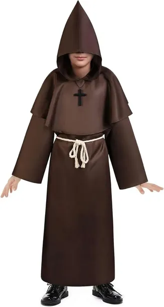 KOSTIUM MNICHA SZATA NASZYJNIK PASEK STRÓJ HALLOWEEN DLA DZIECI ZESTAW 4el