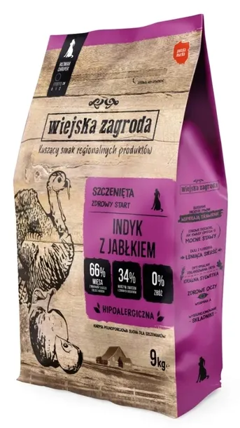 WIEJSKA ZAGRODA Indyk z Jabłkiem sucha karma dla szczeniąt M 9kg