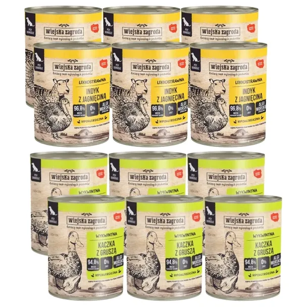 Wiejska zagroda Karma mokra dla psa indyk kaczka MIX 12x800g