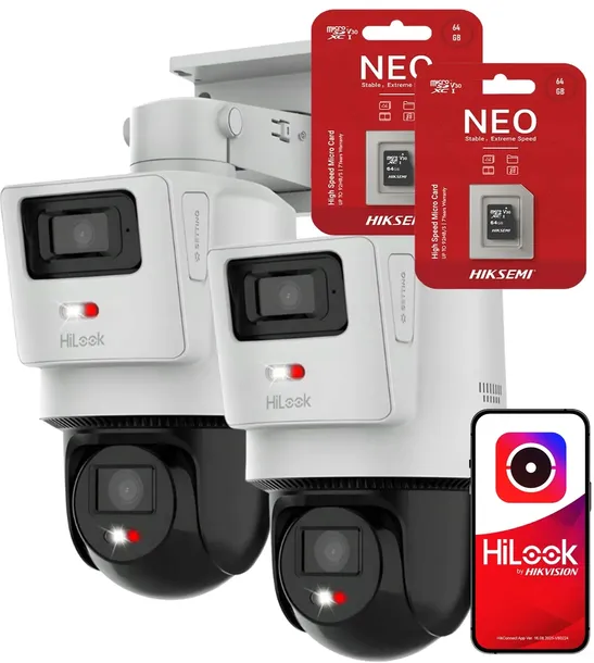 Zestaw Kamer Obrotowych HiLook Hikvision TrandemVu 4MPx Dualna PTZ-D4 +64GB
