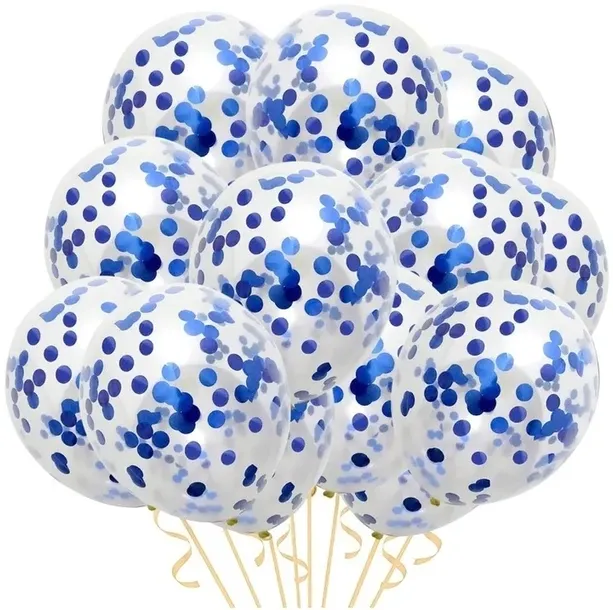 Balon transparentny z niebieskim konfetti- 10 szt