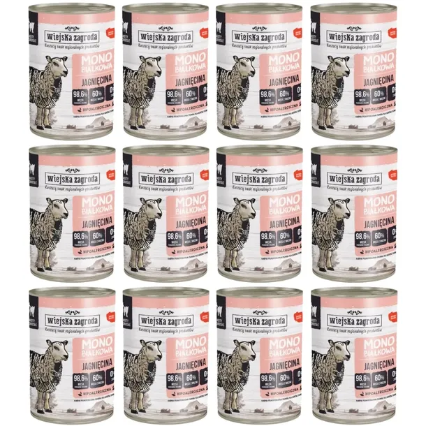 Wiejska Zagroda mokra karma dla kota Monobiałkowa jagnięcina 12x400g
