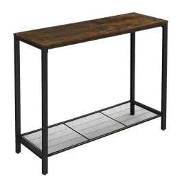konsola-loft-waska-100x35-rustykalny-blat-metalowa-polka-siatkowa-do-salonu