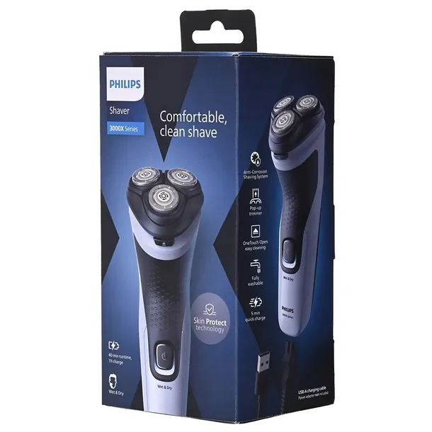 golarka-philips-series-3000x-x3003-00-cechy-dodatkowe-ergonomiczny-uchwyt-glowice-4d-flex-system-ostrzy-powercut-27-samoostrzacych-sie-ostrzy-wskaznik-ladowania-wodoodpornosc-szybkie-ladowanie