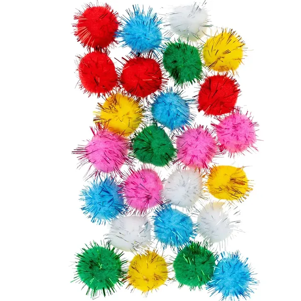 POMPONY pluszowe BROKATOWY MIX 150szt