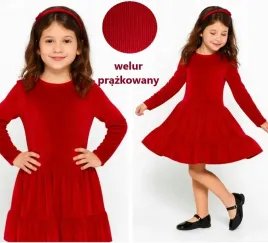 czerwona-sukienka-welurowa-prazkowana-dla-dziewczynki-116-swiateczna-swieta