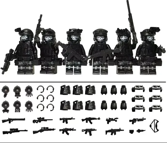 Klocki ZESTAW 6 FIGUREK wojskowych + AKCESORIA żołnierze TAKTYCZNY (KL11)
