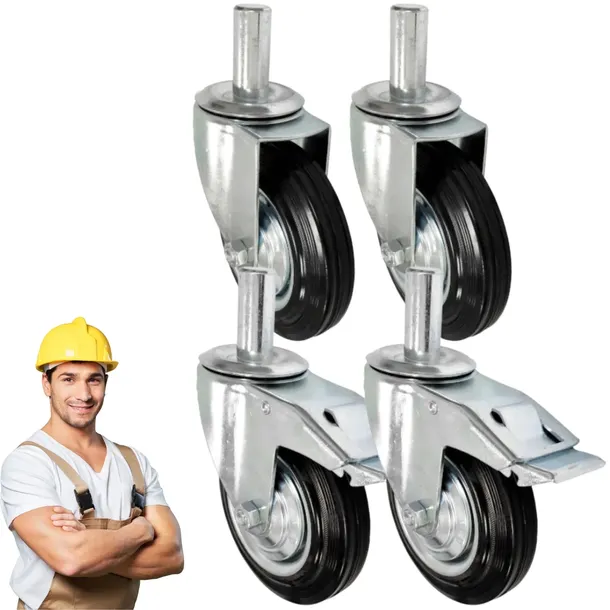 Zestaw kół do rusztowań koła metalowo-gumowe fi 160mm na trzpieniu fi 27mm