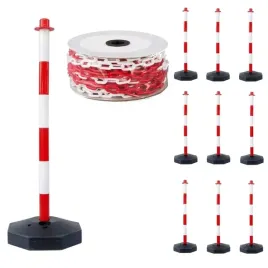 komplet-slupki-ostrzegawcze-x10-lancuch-wygrodzeniowy-bialo-czerwony-25m