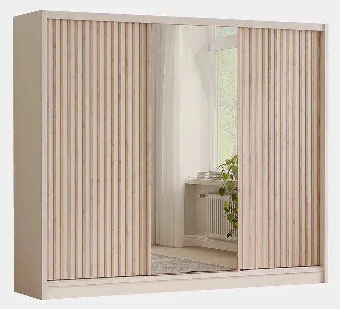 Szafa przesuwna z lamelami i lustrem MEBLETELENGA LONDON 250x215x60 KASZMIR