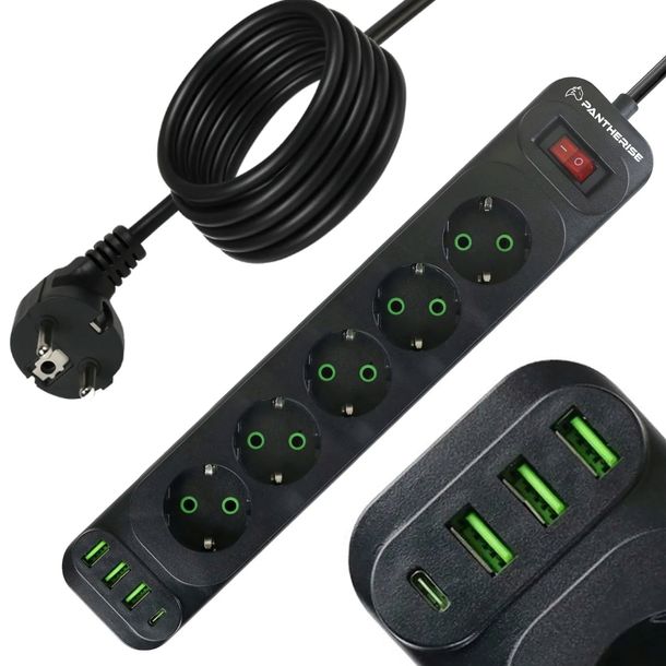 Listwa ZaSiLaJąCa PRZEDŁUŻACZ PANTHERISE 5 GNIAZD 4xUSB KABEL 5M 3x1,5M
