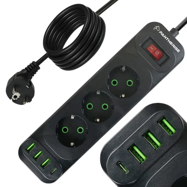 Listwa ZaSiLaJąCa PRZEDŁUŻACZ Pantherise 3GNIAZDA 4xUSB KABEL 5m 3,x1.5MM
