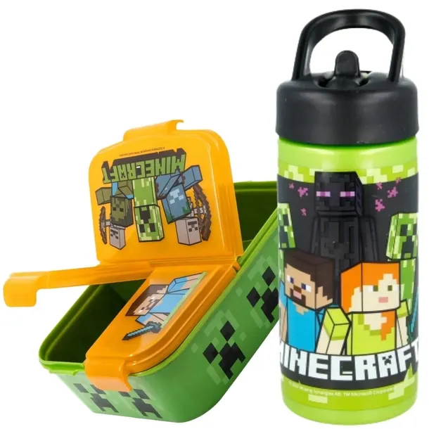 MINECRAFT ŚNIADANIÓWKA LUNCH BOX R + BIDON MINECRAFT z uchem 410ml