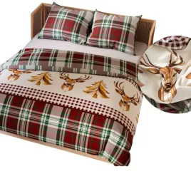 posciel-swiateczna-160x200-renifer-choinka-kratka-czerwien-100percent-satyna-baw
