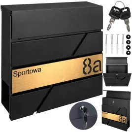 czarna-skrzynka-pocztowa-ze-zlotym-laminatem-zawierajacym-adres