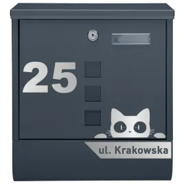 antracytowa-skrzynka-pocztowa-na-listy-z-laminatem-wzor-2-kotek-srebrny